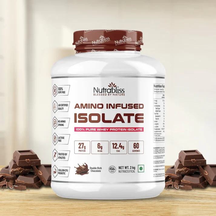 Nutrabliss Amino Infused Isolate Whey 2 Kg Chocolate with added digestive enzymes and probioitcs